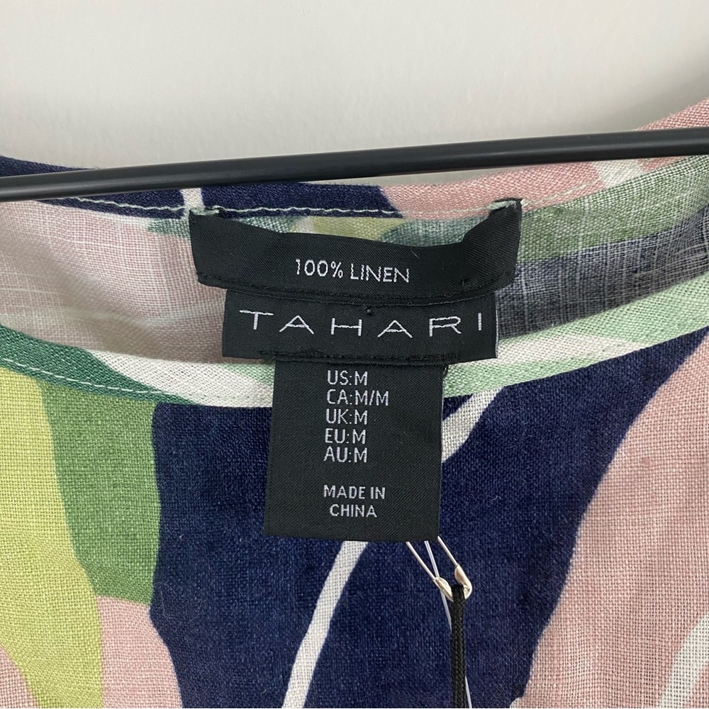 Tahari Botanical Print Linen Top - Picture 5 of 8